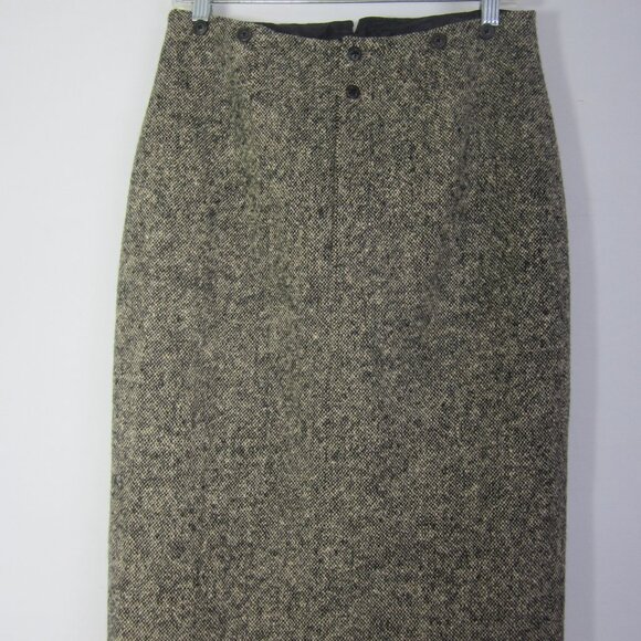 Vtg Rugby Ralph Lauren Women 8 Black Ivory Tweed Wool Pencil Skirt Front Zip 29" - Picture 4 of 10